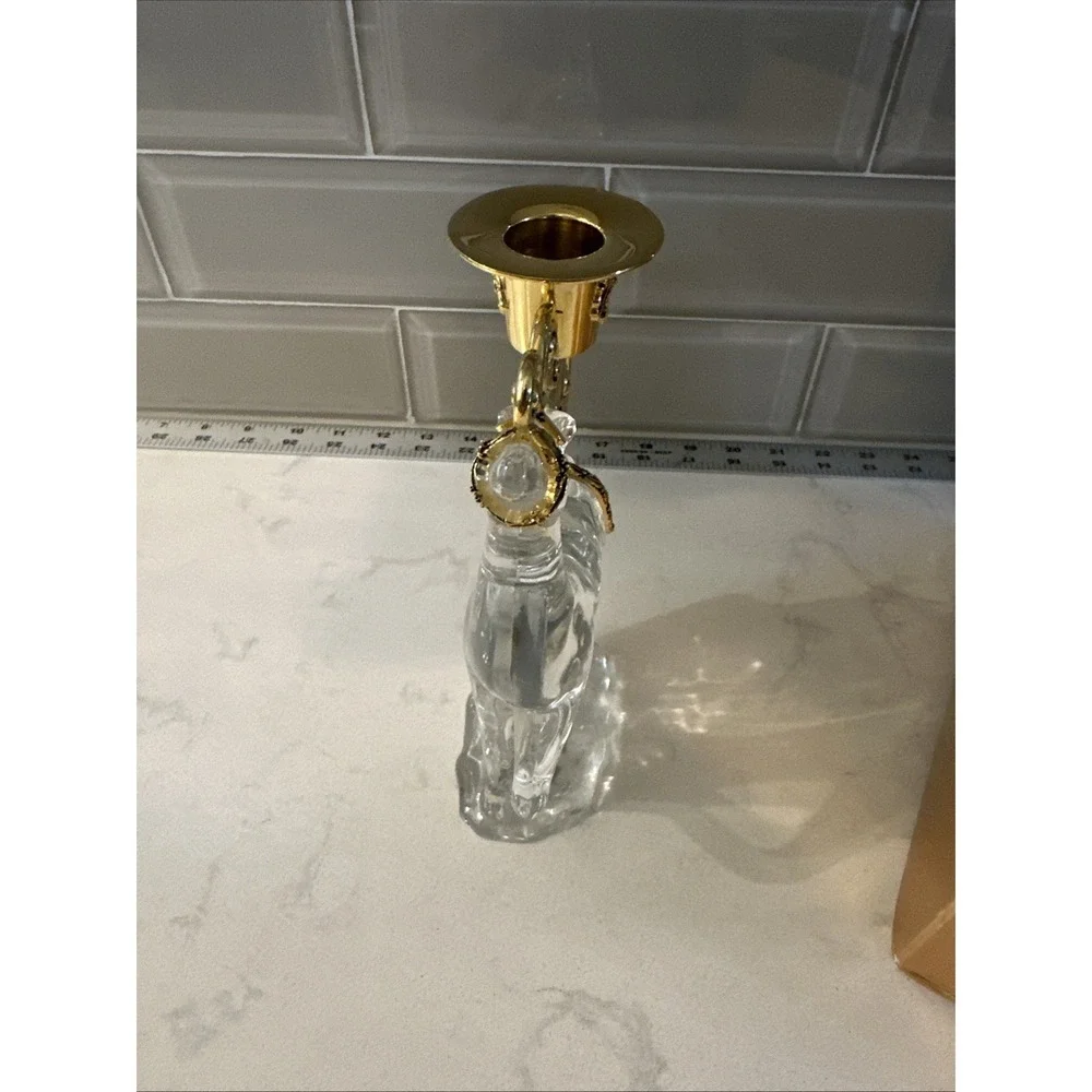 Gorham Vintage Reindeer Crystal Figure Candle holder Gold Centerpiece‎ Christmas